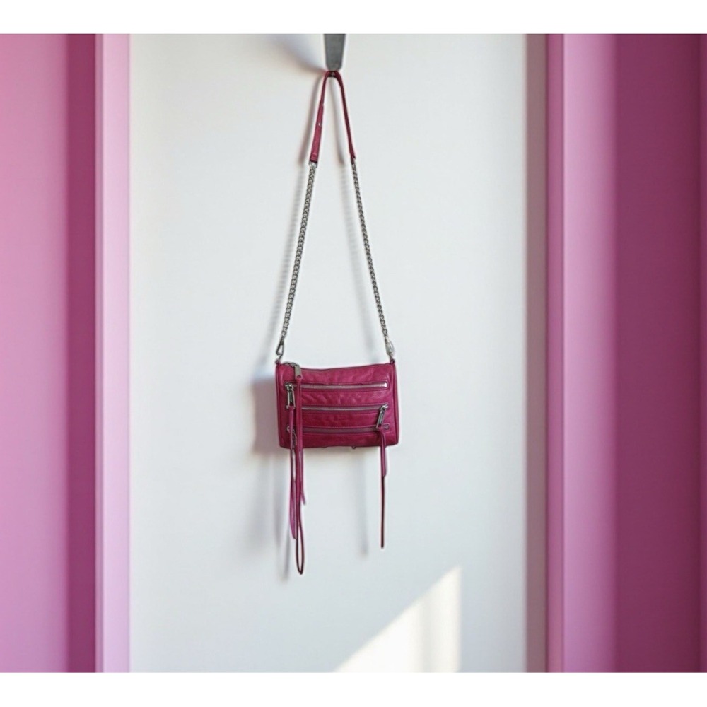REBECCA MINKOFF Four-Zip Crossbody Handbag Pink Leather Tassel Bag